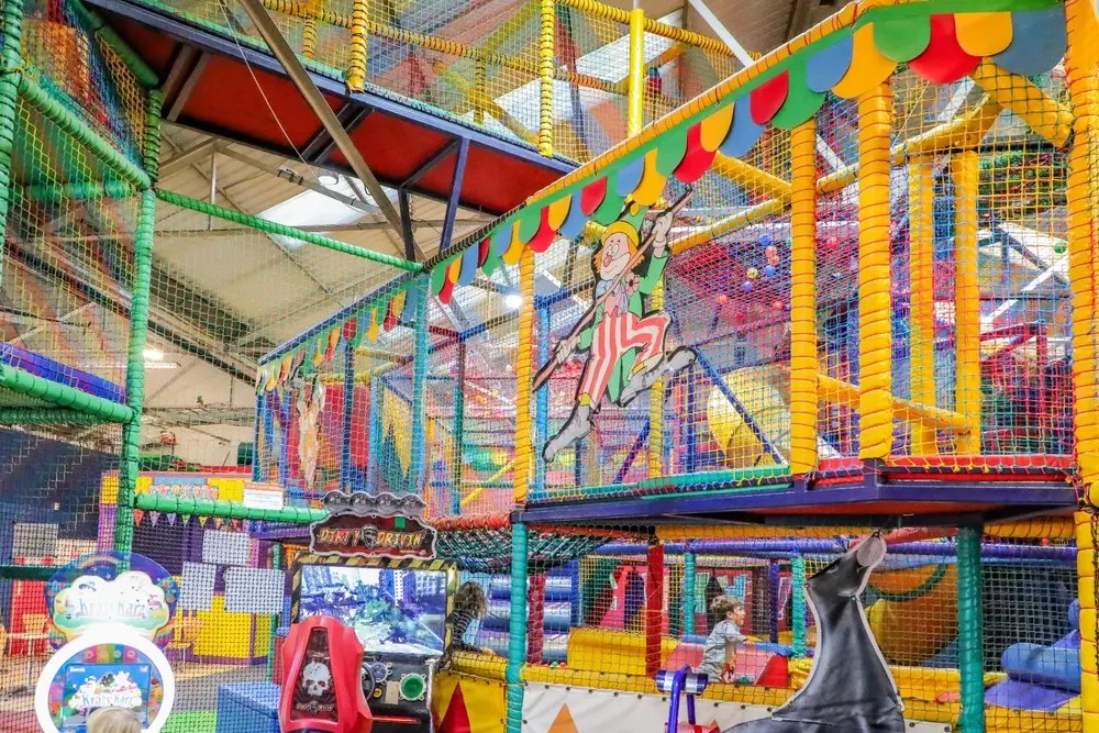 Inside the giant play frame